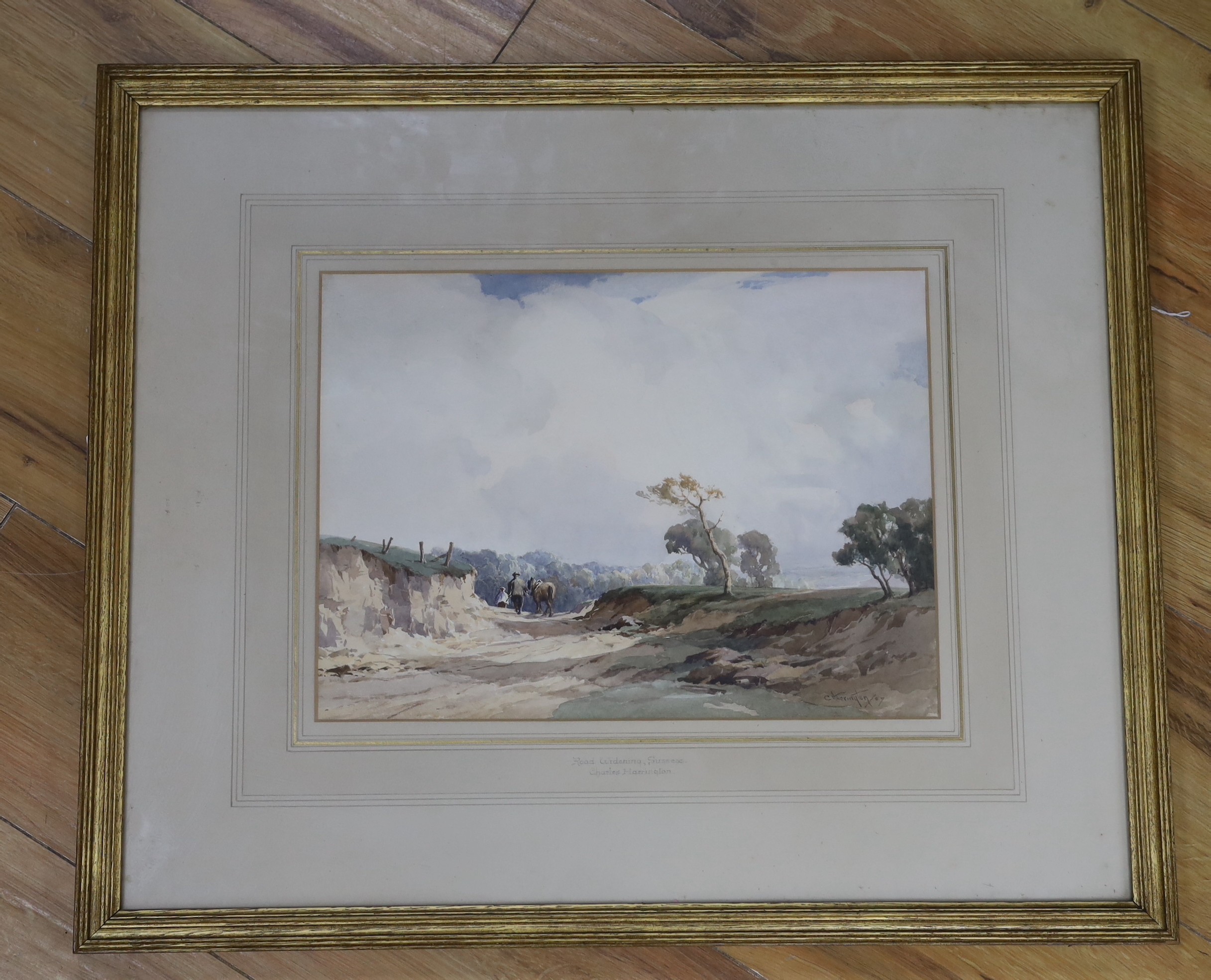 Charles Harrington (1865-1943), watercolour, 'Road widening, Sussex', signed and dated '27, 27 x 37cm
